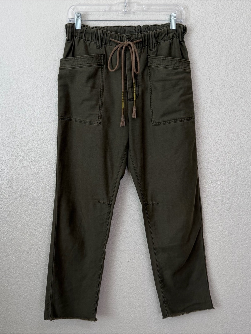 Free People Drawn Up Green Raw Hem Cropped Pants, Size XS